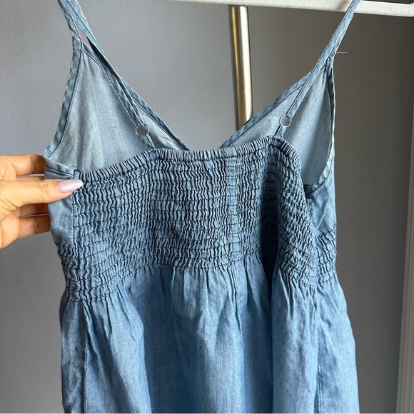 *SOLD* H&M Chambray Denim Baby Doll Smocked Dress in Blue - Picture 6 of 7
